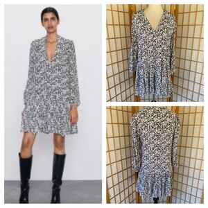 Zara Black & White Babydoll Mini Dress SZ S